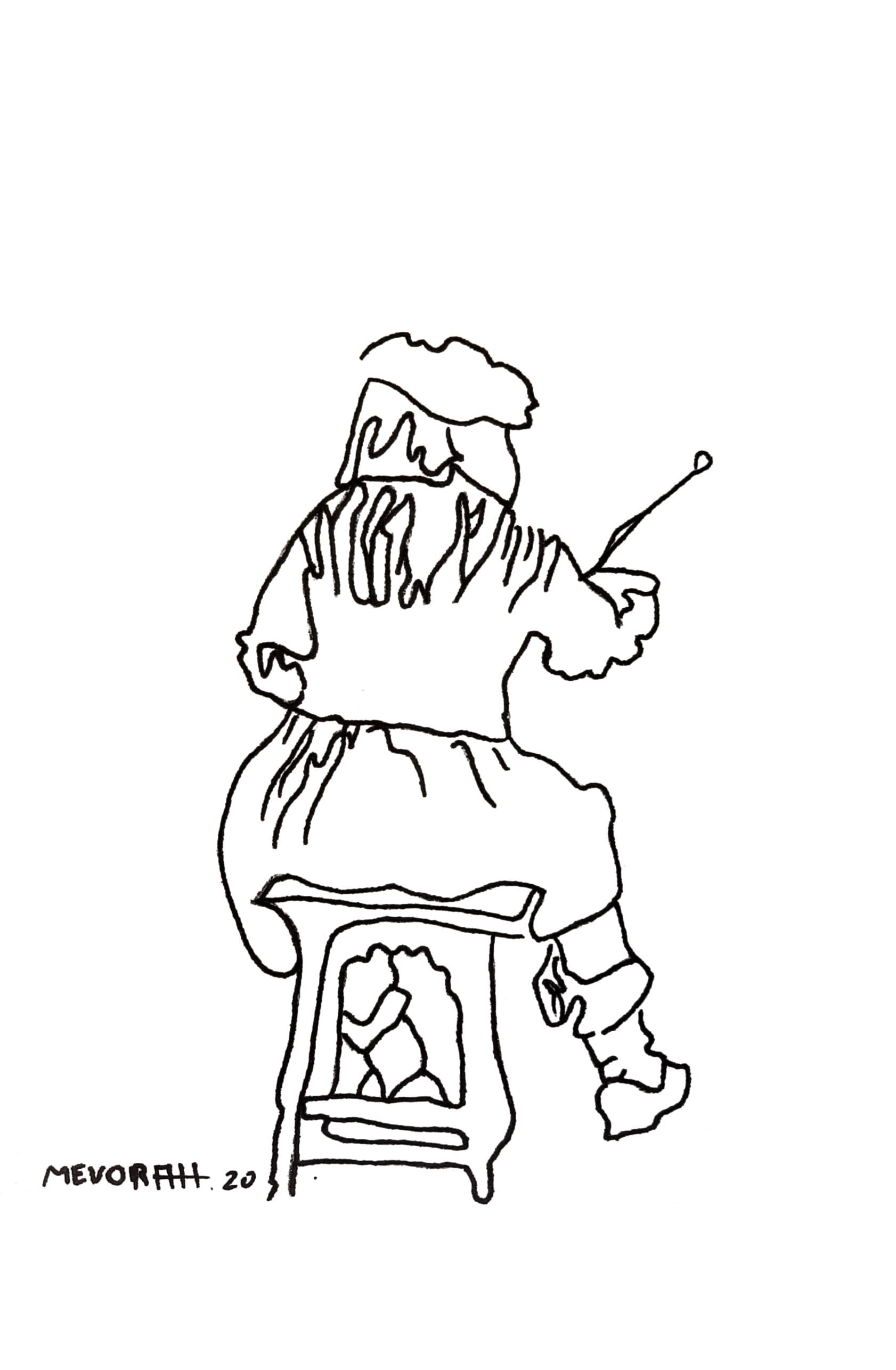 One Line Drawing – Artist at Work with Brush Minimalist Art Print