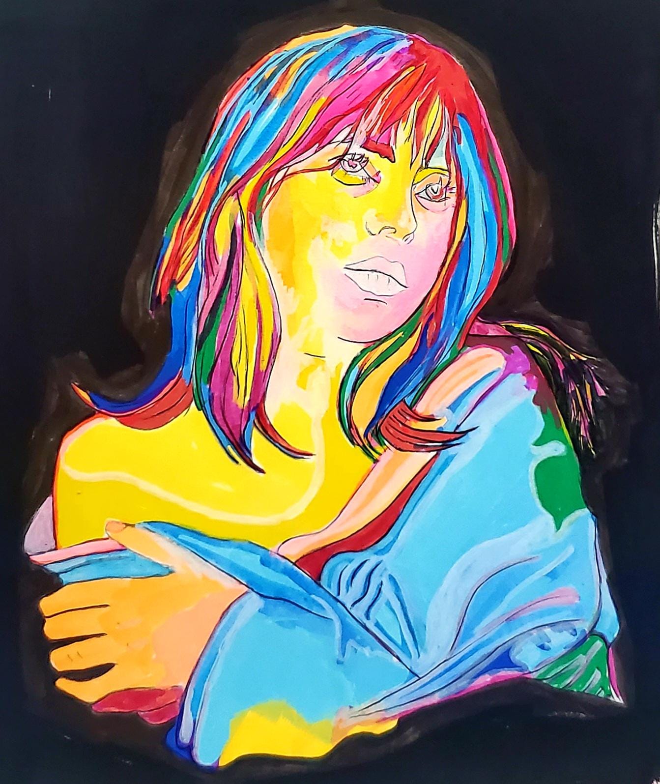 Billie Eilish Pop Art Portrait – Vibrant Colorful Framed Print