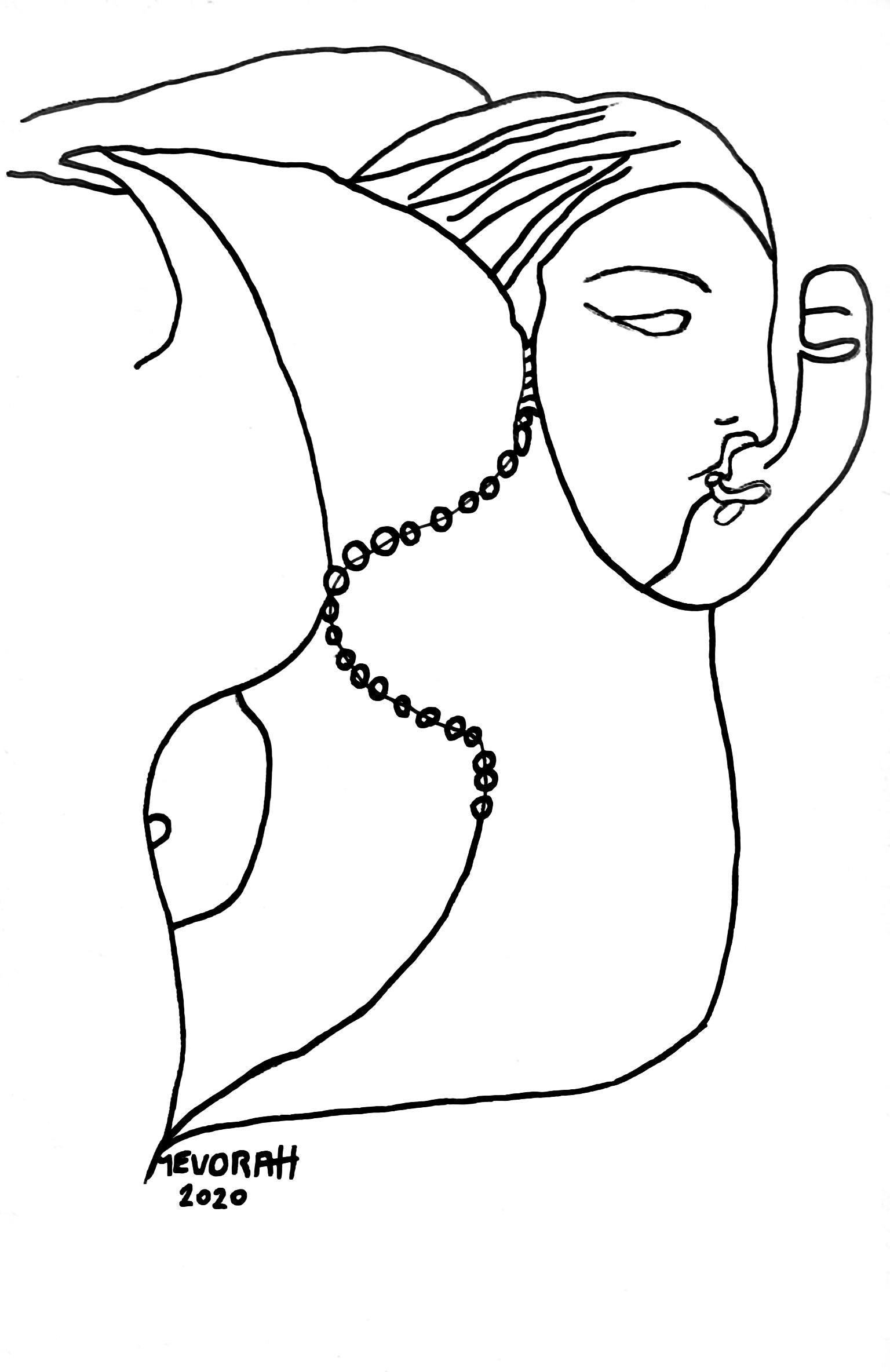 One Line Woman Portrait with Pearls – Minimalist Feminine Wall Art