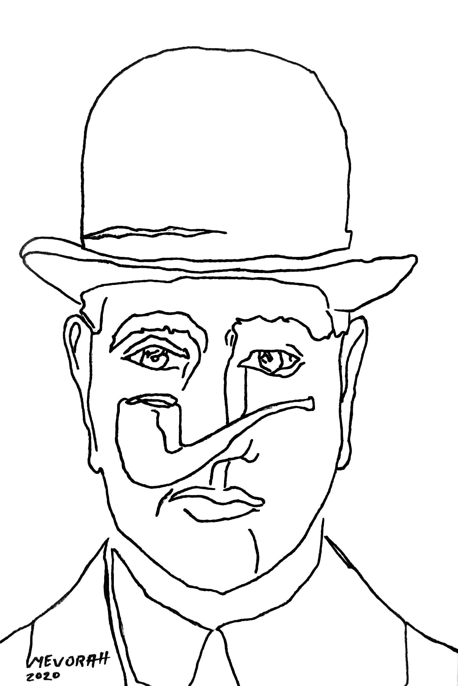 Gentleman with Pipe – One Line Surreal Portrait Drawing