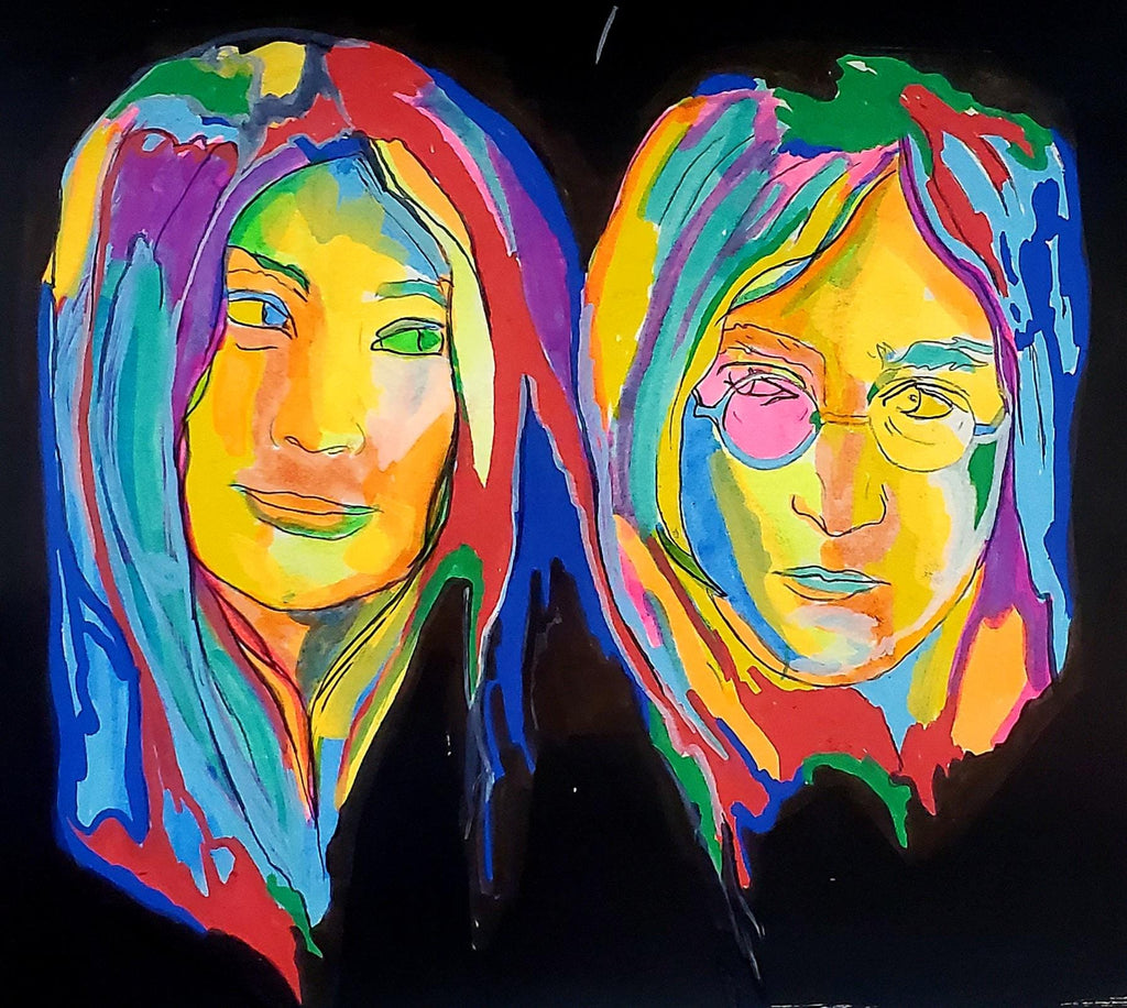 John Lennon & Yoko Ono Pop Art Portrait – Vibrant Colorful Framed Print