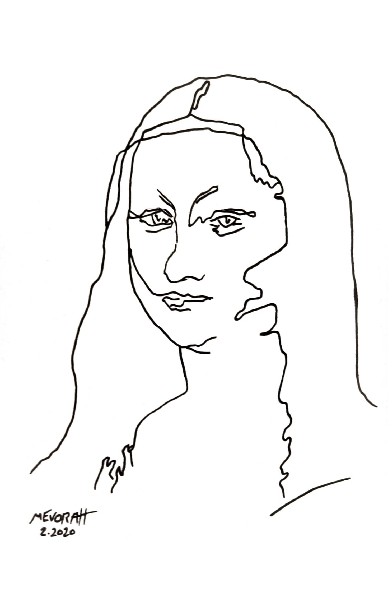 Mona Lisa One Line Drawing – Modern Minimalist Art Print